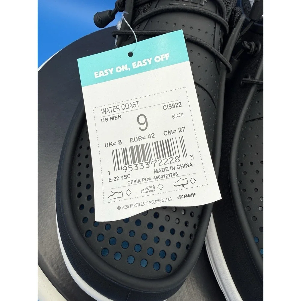 Reef Water Coast Mens Size 9 Black Lightweight Waterproof Slip On Boat Shoes NEW